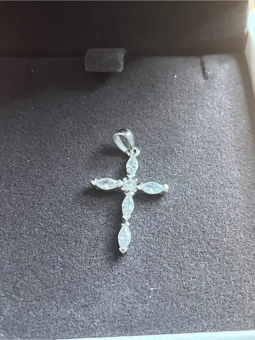 925 Sterling Silver Marquise Cut CZ Cross Pendant 1.25”